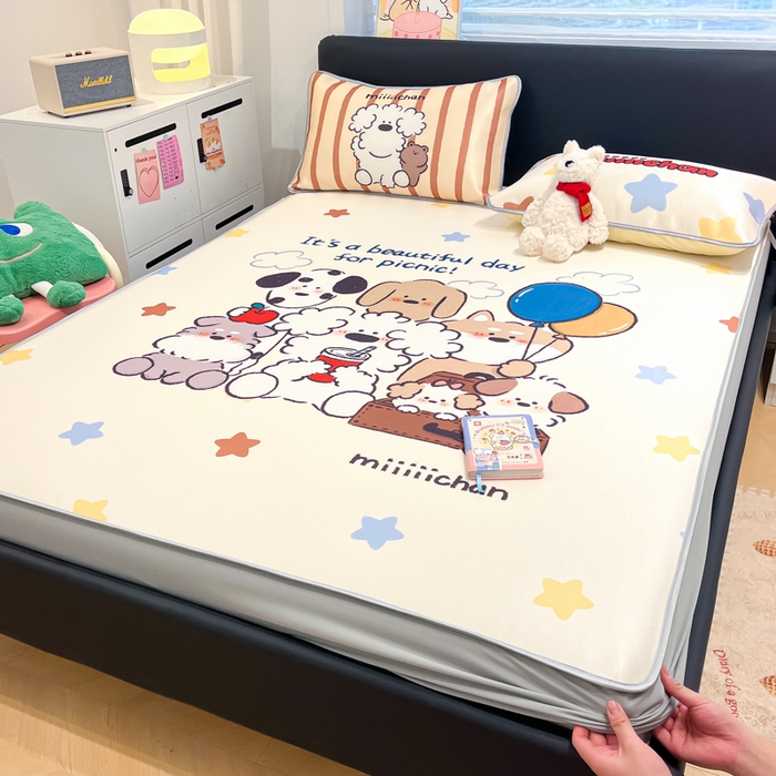 暮思家居 2026新款正版授权miiiiichan大版数码印花可机洗1200D冰丝席子凉席 心愿小狗