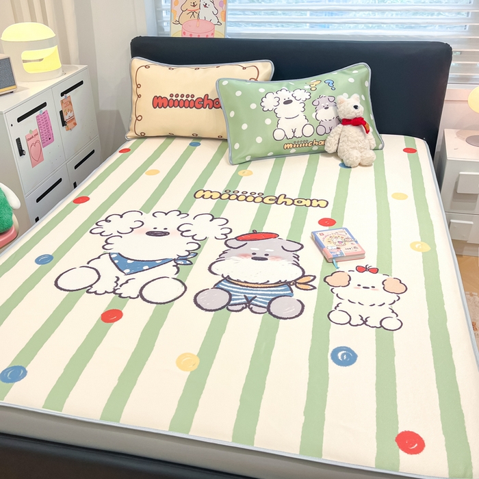 91家纺网 家纺一手货源 找家纺 暮思家居 2026新款正版授权miiiiichan大版数码印花可机洗1200D冰丝席子凉席 彩色波点狗