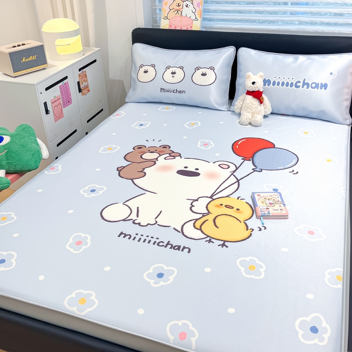 91家纺网 家纺一手货源 找家纺 暮思家居 2026新款正版授权miiiiichan大版数码印花可机洗1200D冰丝席子凉席 熊仔派对