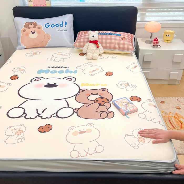 91家纺网 家纺一手货源 找家纺 暮思家居 2026新款正版授权miiiiichan大版数码印花可机洗1200D冰丝席子凉席 贪吃熊