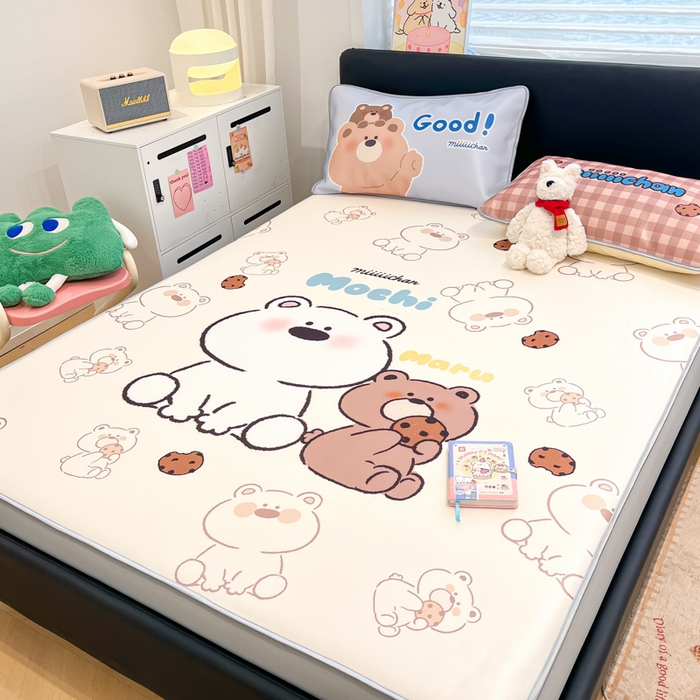 91家纺网 家纺一手货源 找家纺 暮思家居 2026新款正版授权miiiiichan大版数码印花可机洗1200D冰丝席子凉席 贪吃熊