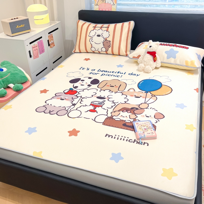 91家纺网 家纺一手货源 找家纺 暮思家居 2026新款正版授权miiiiichan大版数码印花可机洗1200D冰丝席子凉席 心愿小狗