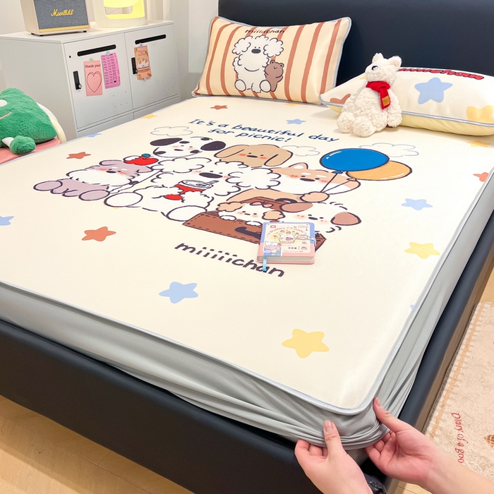 91家纺网 家纺一手货源 找家纺 暮思家居 2026新款正版授权miiiiichan大版数码印花可机洗1200D冰丝席子凉席 心愿小狗