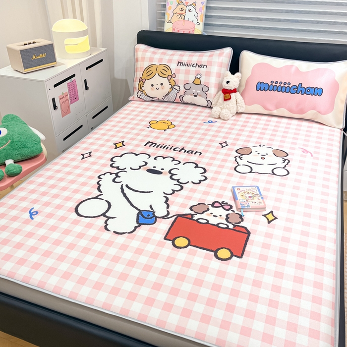 91家纺网 家纺一手货源 找家纺 暮思家居 2026新款正版授权miiiiichan大版数码印花可机洗1200D冰丝席子凉席 狗狗乐园