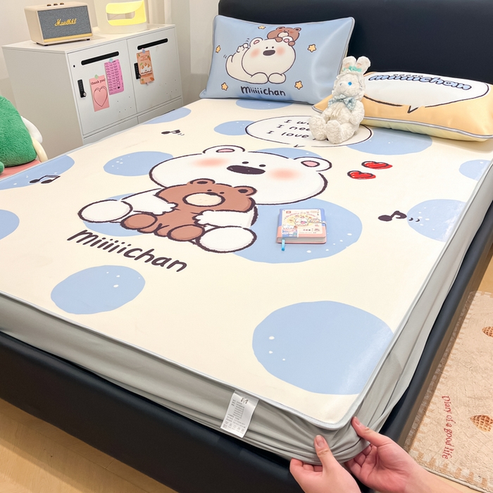 91家纺网 家纺一手货源 找家纺 暮思家居 2026新款正版授权miiiiichan大版数码印花可机洗1200D冰丝席子凉席 波点熊