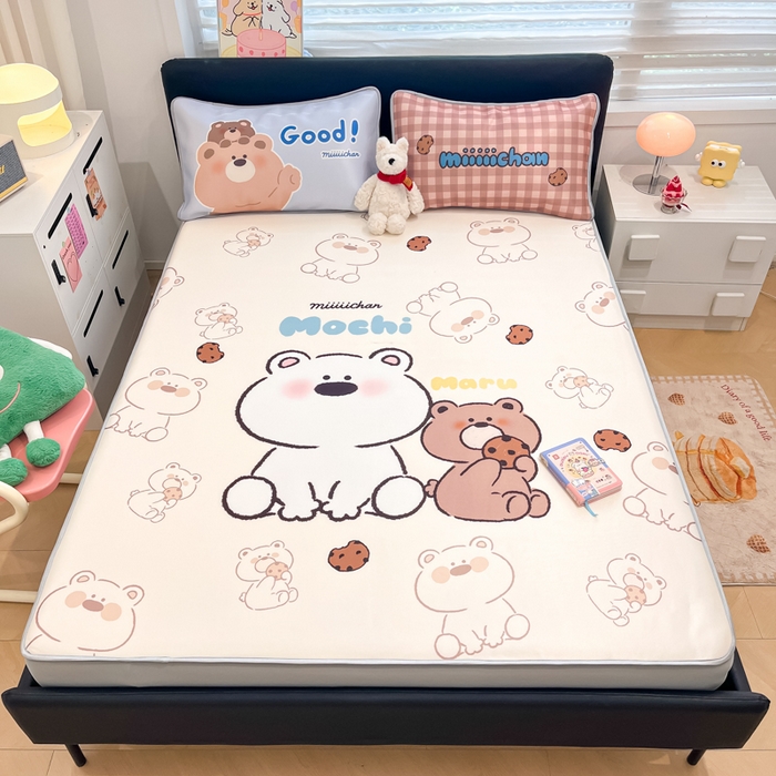 91家纺网 家纺一手货源 找家纺 暮思家居 2026新款正版授权miiiiichan大版数码印花可机洗1200D冰丝席子凉席 贪吃熊