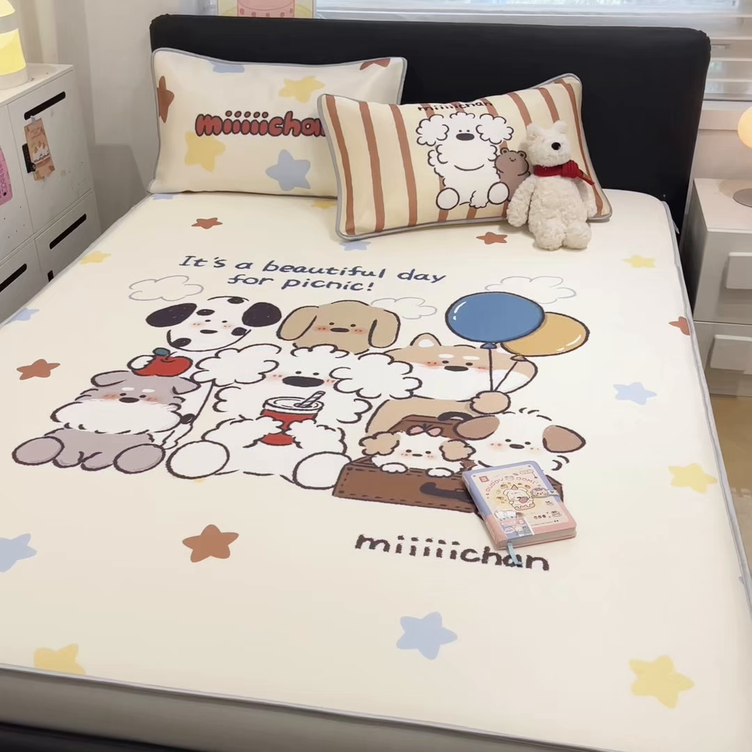 91家纺网 家纺一手货源 找家纺 暮思家居 2026新款正版授权miiiiichan大版数码印花可机洗1200D冰丝席子凉席 心愿小狗