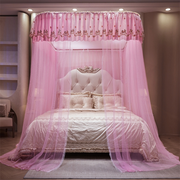 91家纺网 家纺一手货源 找家纺 舞夜盛世 2026新款超大空间加密加厚导轨款蚊帐-D-01 D-01-粉色