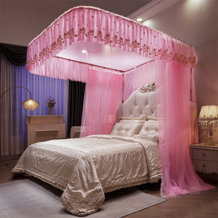 91家纺网 家纺一手货源 找家纺 舞夜盛世 2026新款超大空间加密加厚导轨款蚊帐-D-01 D-01-粉色