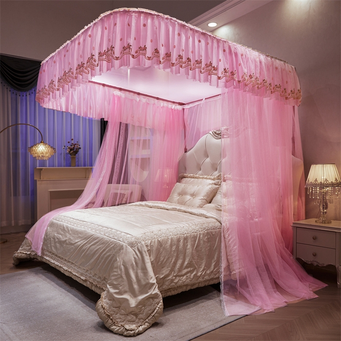 91家纺网 家纺一手货源 找家纺 舞夜盛世 2026新款超大空间加密加厚导轨款蚊帐-D-01 D-01-粉色