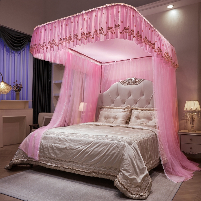 91家纺网 家纺一手货源 找家纺 舞夜盛世 2026新款超大空间加密加厚导轨款蚊帐-D-01 D-01-粉色