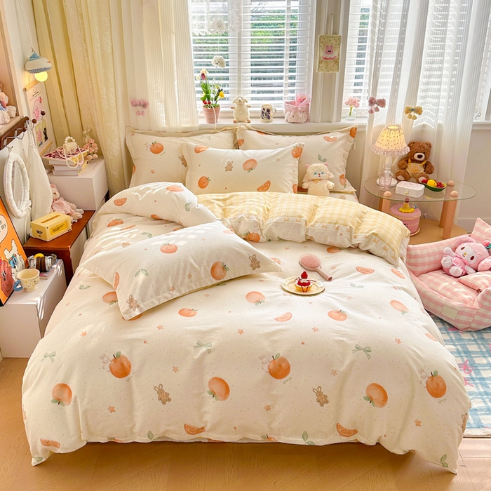 91家纺网 家纺一手货源 找家纺 绵庭家纺 2026新款全棉印花四件套 甜桔小兔