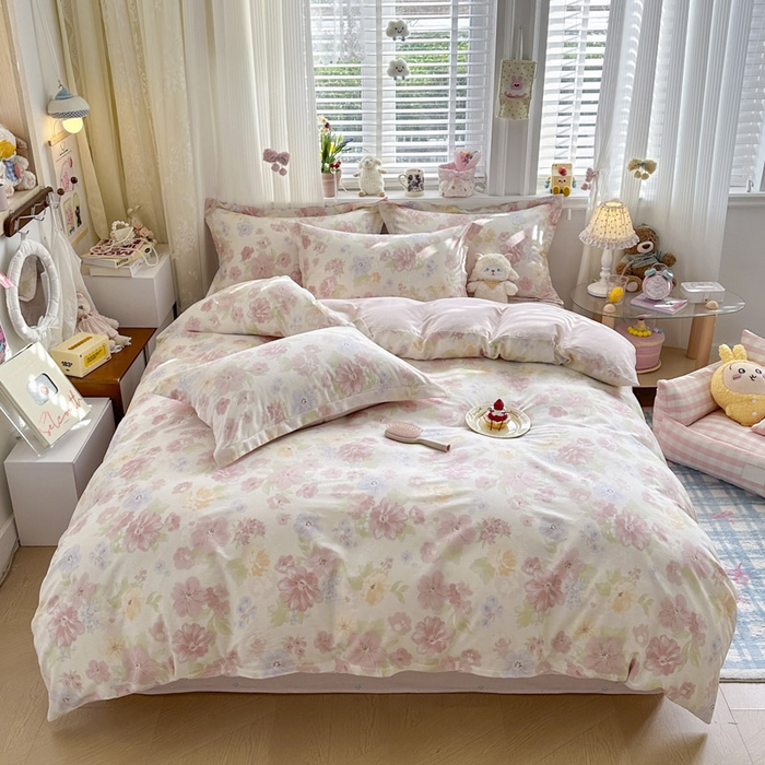 91家纺网 家纺一手货源 找家纺 绵庭家纺 2026新款全棉印花四件套 雾里浅花