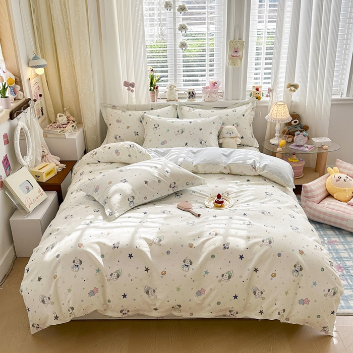 91家纺网 家纺一手货源 找家纺 绵庭家纺 2026新款全棉印花四件套 星空狗狗