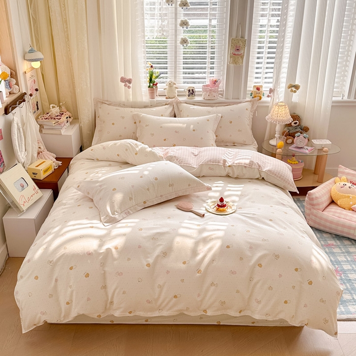 91家纺网 家纺一手货源 找家纺 绵庭家纺 2026新款全棉印花四件套 园可可