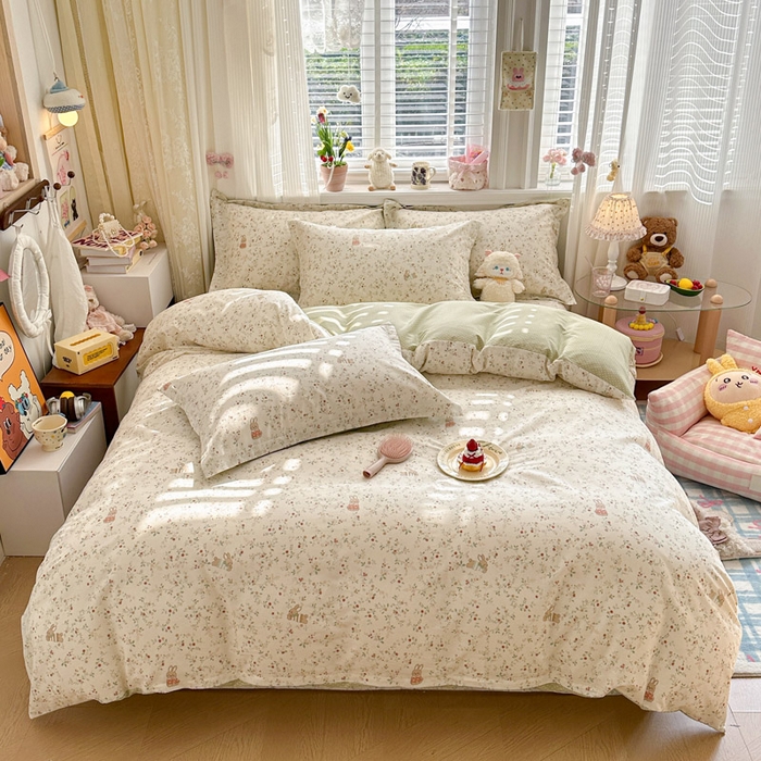 91家纺网 家纺一手货源 找家纺 绵庭家纺 2026新款全棉印花四件套 月兔花园