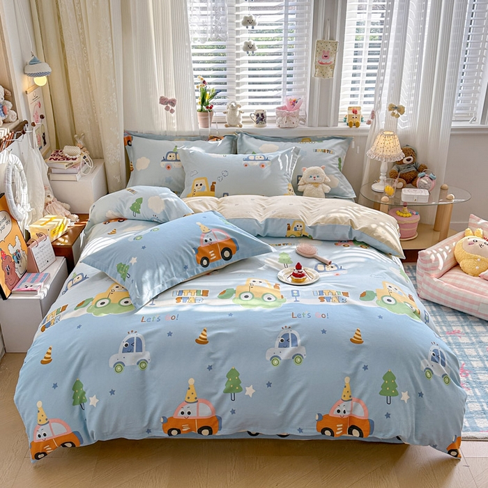 91家纺网 家纺一手货源 找家纺 绵庭家纺 2026新款全棉印花四件套 云朵车行