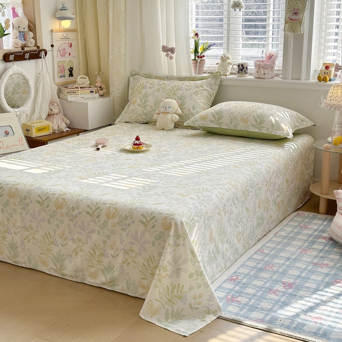 91家纺网 家纺一手货源 找家纺 绵庭家纺 2026新款全棉印花四件套 青岚叶语-绿