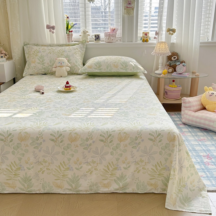 91家纺网 家纺一手货源 找家纺 绵庭家纺 2026新款全棉印花四件套 青岚叶语-绿