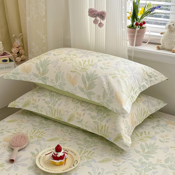 91家纺网 家纺一手货源 找家纺 绵庭家纺 2026新款全棉印花四件套 青岚叶语-绿