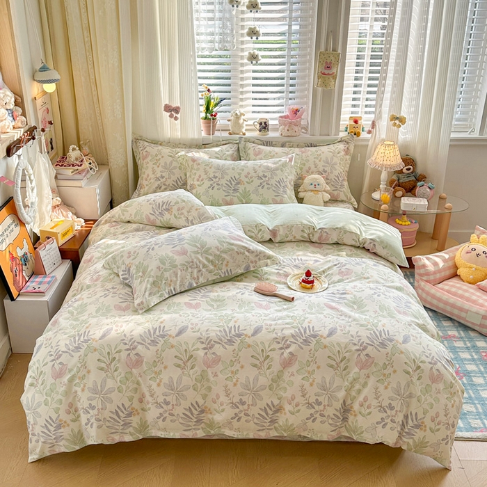 绵庭家纺 2026新款全棉印花四件套 青岚叶语-紫