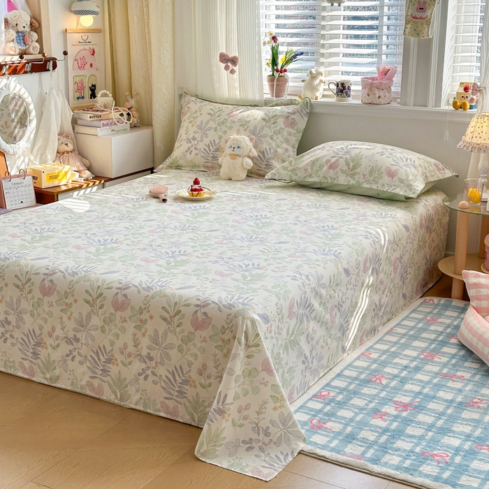 91家纺网 家纺一手货源 找家纺 绵庭家纺 2026新款全棉印花四件套 青岚叶语-紫