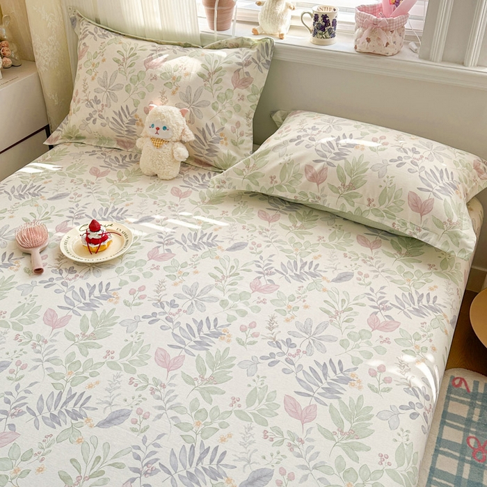 91家纺网 家纺一手货源 找家纺 绵庭家纺 2026新款全棉印花四件套 青岚叶语-紫