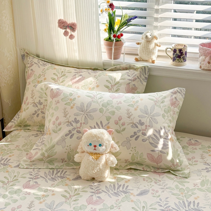 91家纺网 家纺一手货源 找家纺 绵庭家纺 2026新款全棉印花四件套 青岚叶语-紫