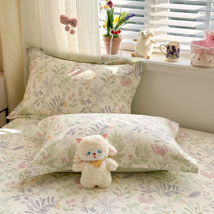 91家纺网 家纺一手货源 找家纺 绵庭家纺 2026新款全棉印花四件套 青岚叶语-紫