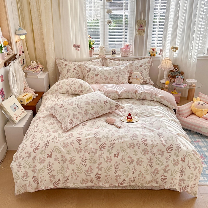 绵庭家纺 2026新款全棉印花四件套 青梅温茶-粉
