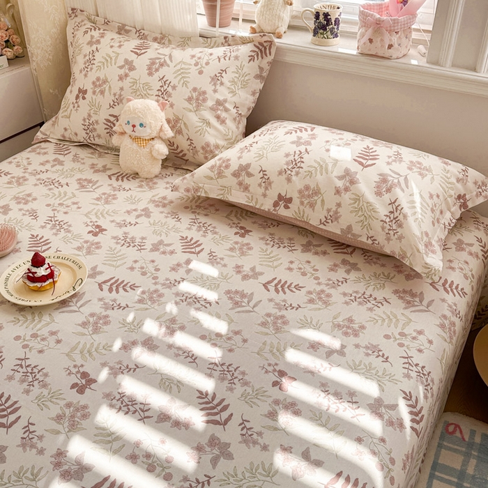 91家纺网 家纺一手货源 找家纺 绵庭家纺 2026新款全棉印花四件套 青梅温茶-粉