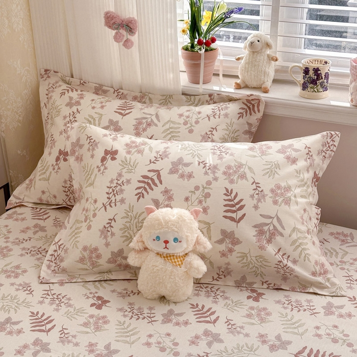 91家纺网 家纺一手货源 找家纺 绵庭家纺 2026新款全棉印花四件套 青梅温茶-粉