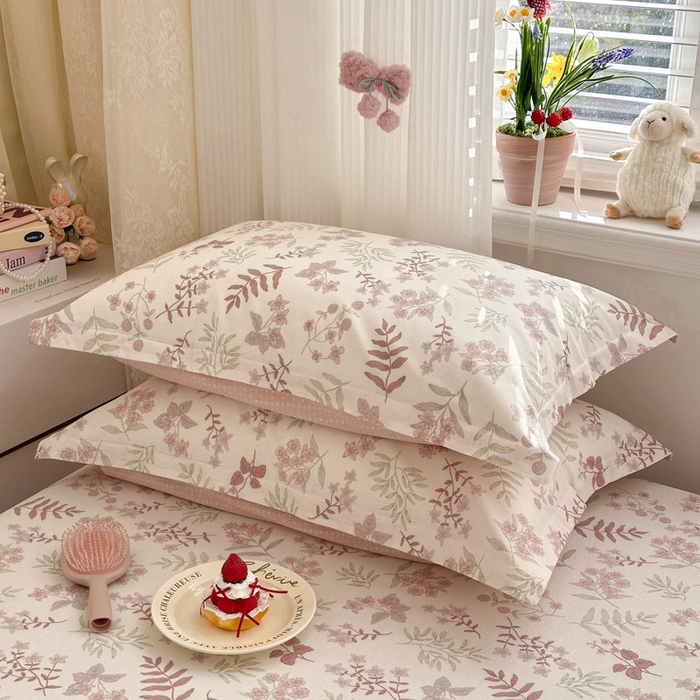 91家纺网 家纺一手货源 找家纺 绵庭家纺 2026新款全棉印花四件套 青梅温茶-粉