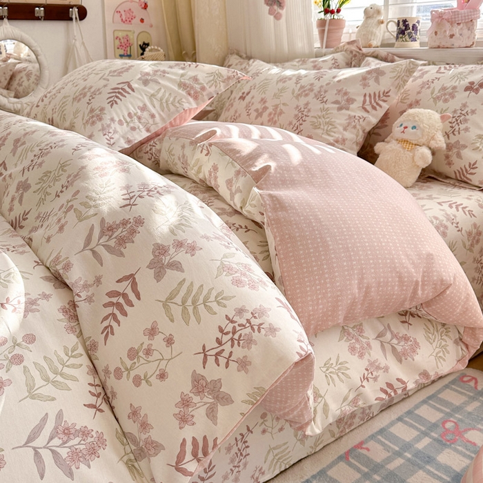 91家纺网 家纺一手货源 找家纺 绵庭家纺 2026新款全棉印花四件套 青梅温茶-粉