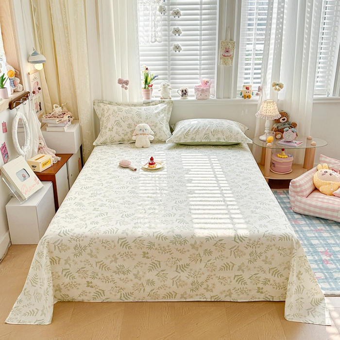 91家纺网 家纺一手货源 找家纺 绵庭家纺 2026新款全棉印花四件套 青梅温茶-绿