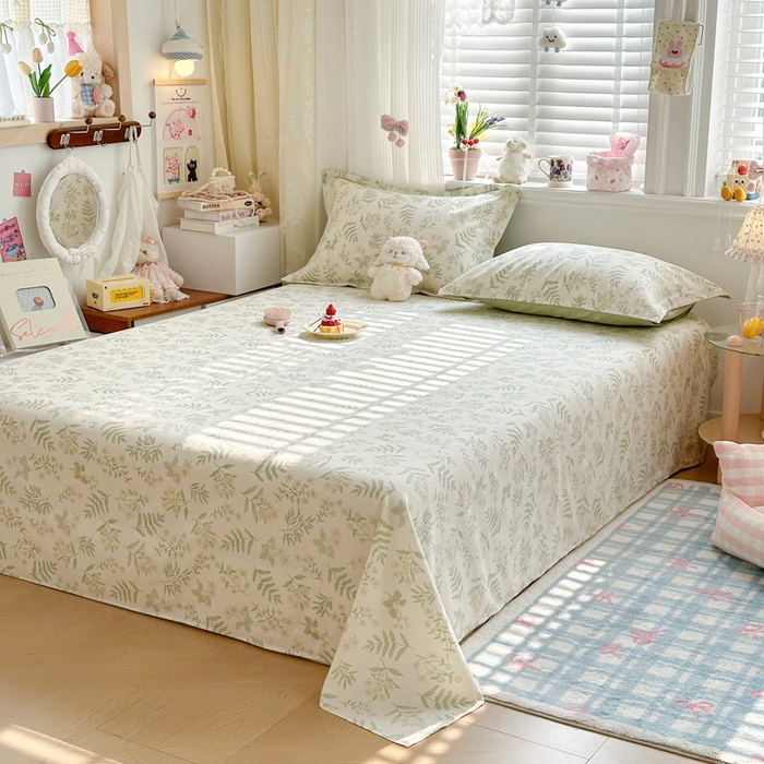 91家纺网 家纺一手货源 找家纺 绵庭家纺 2026新款全棉印花四件套 青梅温茶-绿