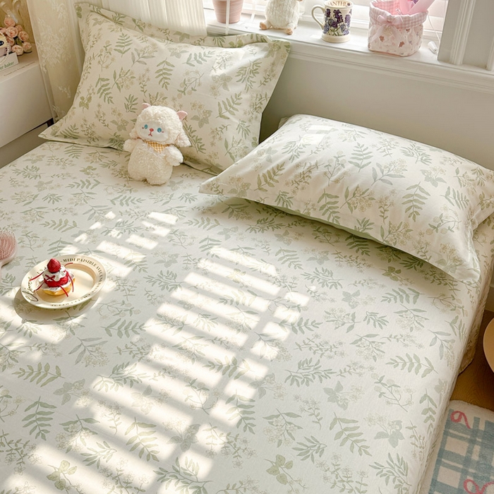 91家纺网 家纺一手货源 找家纺 绵庭家纺 2026新款全棉印花四件套 青梅温茶-绿