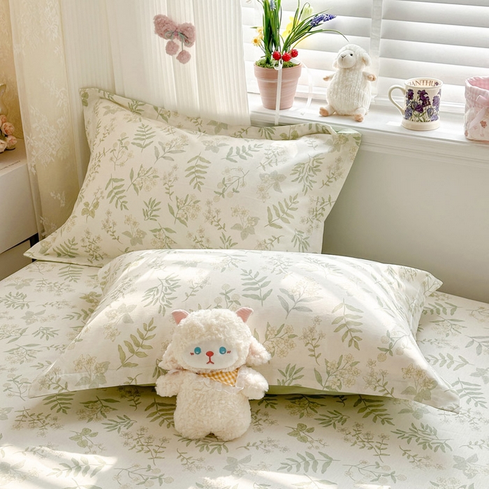 91家纺网 家纺一手货源 找家纺 绵庭家纺 2026新款全棉印花四件套 青梅温茶-绿