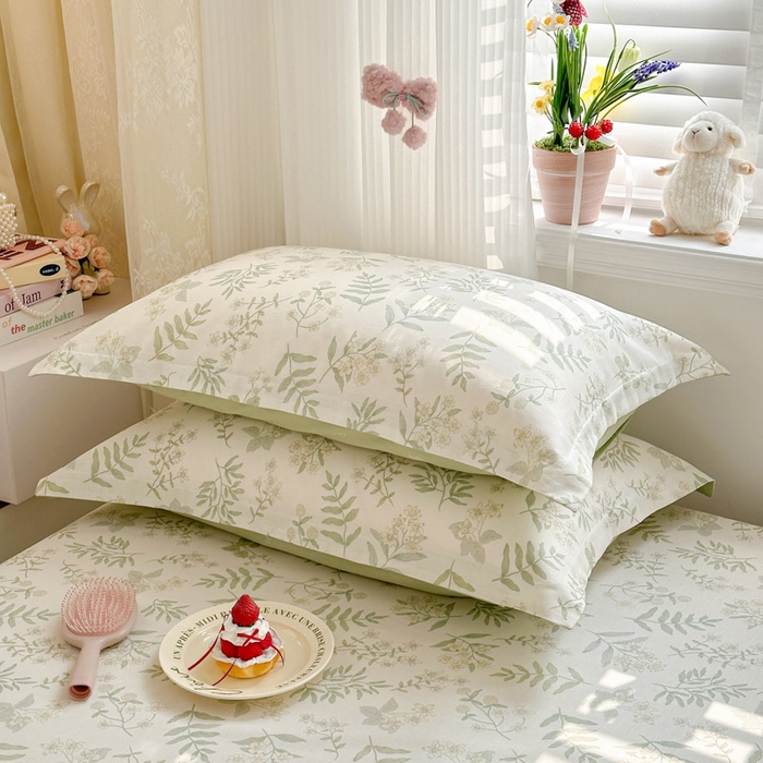 91家纺网 家纺一手货源 找家纺 绵庭家纺 2026新款全棉印花四件套 青梅温茶-绿