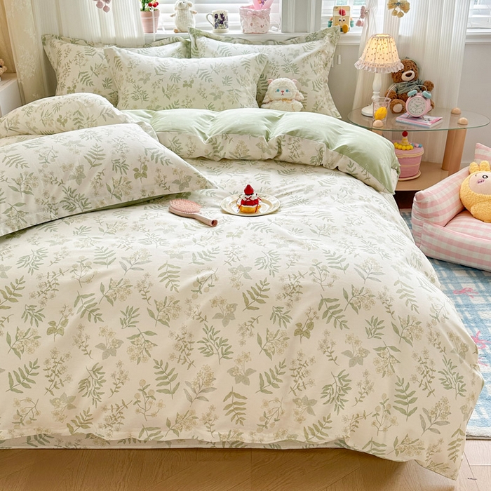 91家纺网 家纺一手货源 找家纺 绵庭家纺 2026新款全棉印花四件套 青梅温茶-绿