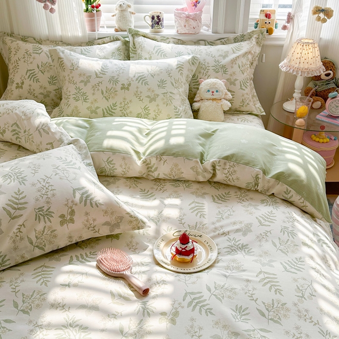 91家纺网 家纺一手货源 找家纺 绵庭家纺 2026新款全棉印花四件套 青梅温茶-绿