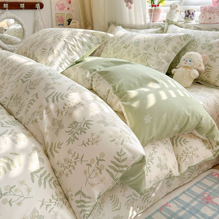 91家纺网 家纺一手货源 找家纺 绵庭家纺 2026新款全棉印花四件套 青梅温茶-绿