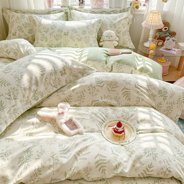 91家纺网 家纺一手货源 找家纺 绵庭家纺 2026新款全棉印花四件套 青梅温茶-绿