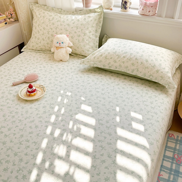 91家纺网 家纺一手货源 找家纺 绵庭家纺 2026新款全棉印花四件套 清清文絮-绿