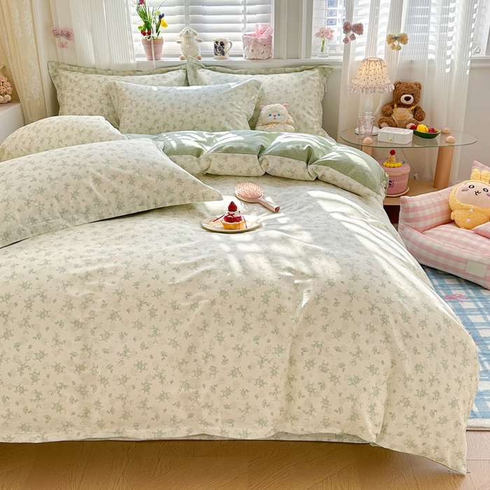 91家纺网 家纺一手货源 找家纺 绵庭家纺 2026新款全棉印花四件套 清清文絮-绿
