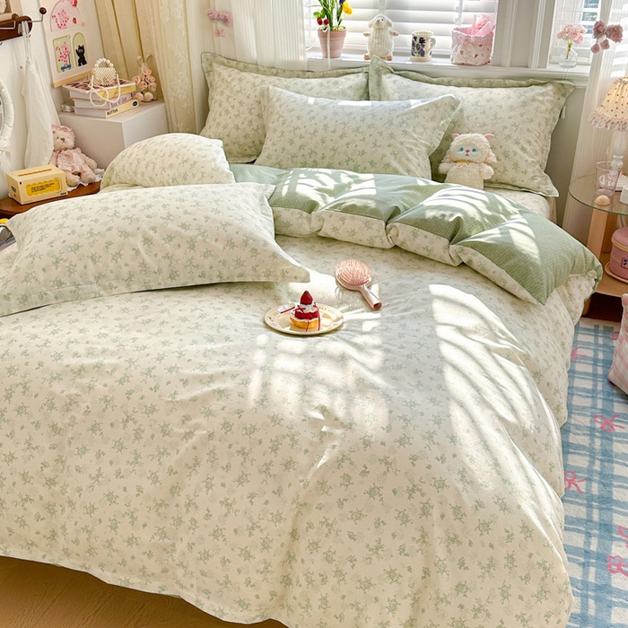 91家纺网 家纺一手货源 找家纺 绵庭家纺 2026新款全棉印花四件套 清清文絮-绿