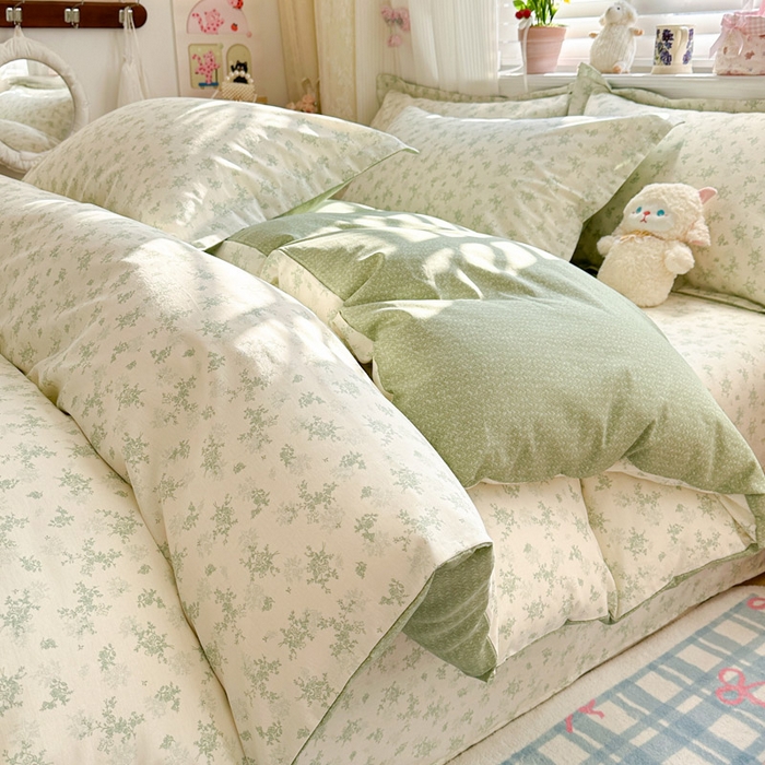 91家纺网 家纺一手货源 找家纺 绵庭家纺 2026新款全棉印花四件套 清清文絮-绿