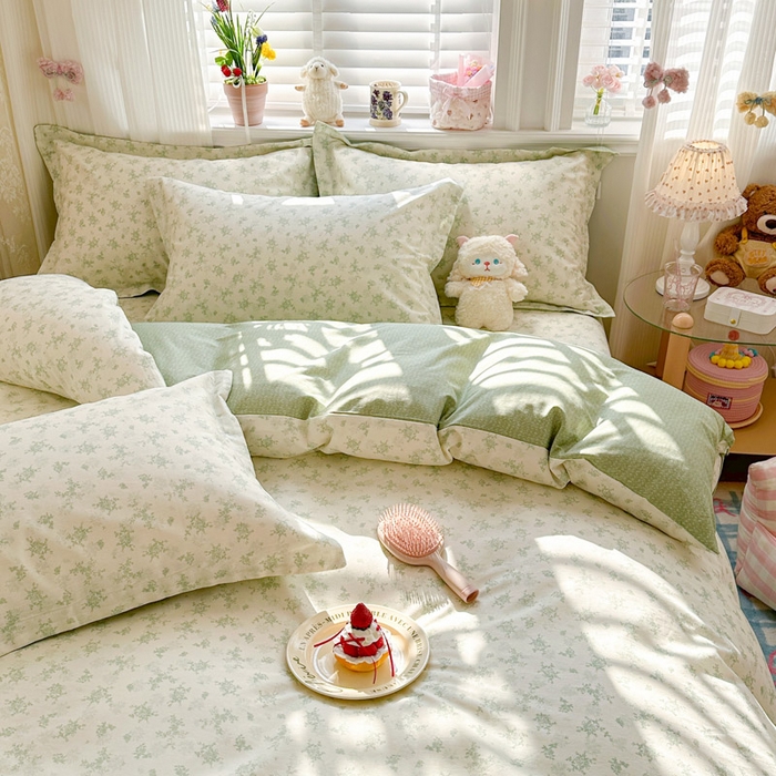 91家纺网 家纺一手货源 找家纺 绵庭家纺 2026新款全棉印花四件套 清清文絮-绿