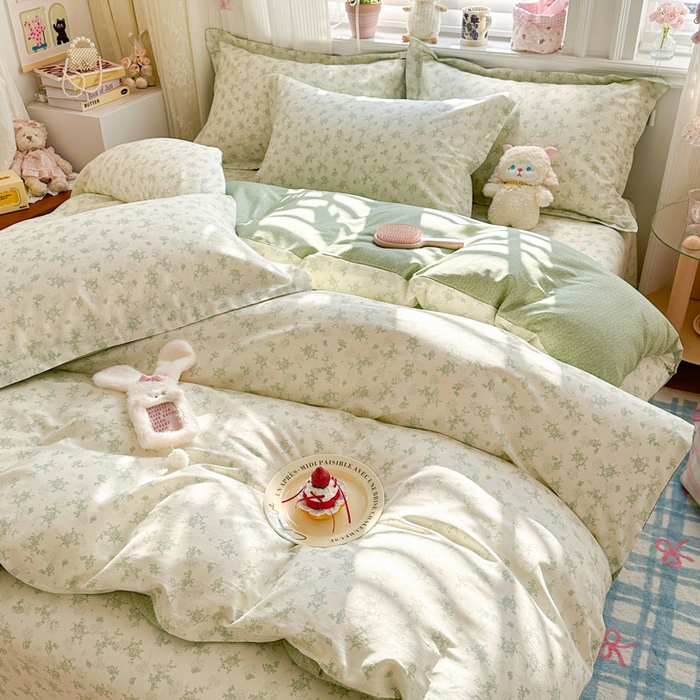91家纺网 家纺一手货源 找家纺 绵庭家纺 2026新款全棉印花四件套 清清文絮-绿