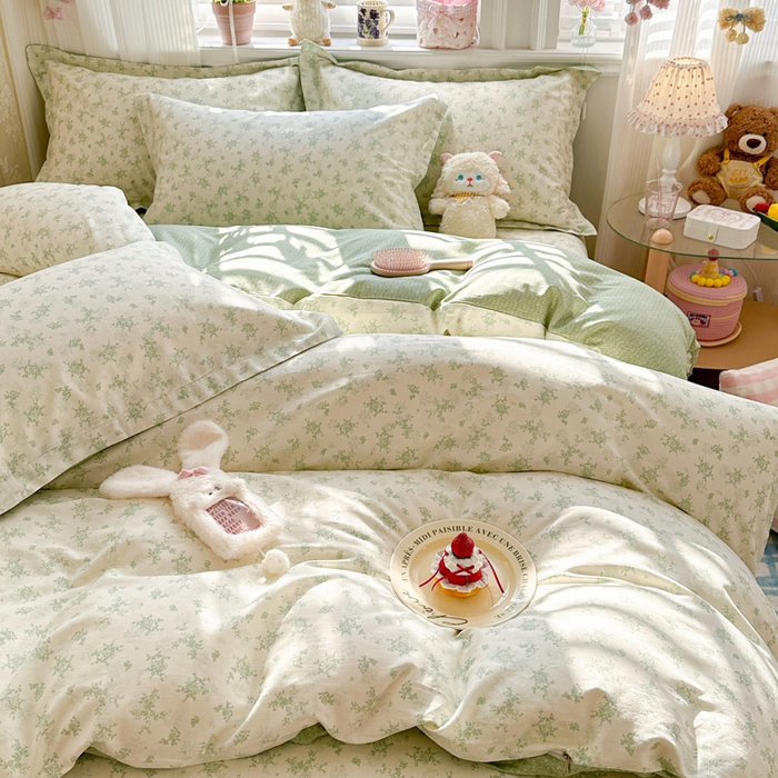 91家纺网 家纺一手货源 找家纺 绵庭家纺 2026新款全棉印花四件套 清清文絮-绿